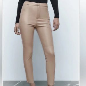 ZARA FAUX LEATHER LEGGINGS DARK BEIGE/ZARA LEATHER SKINNY PANTS